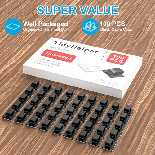 TidyHelper 100 PCS Adhesive Cable Clips, Small, Black, Indoor/Outdoor - color: Black, size: Small