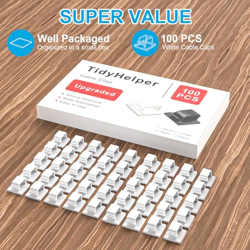 TidyHelper 100 PCS Adhesive Cable Clips White, Small, Indoor/Outdoor - color: White, size: Small
