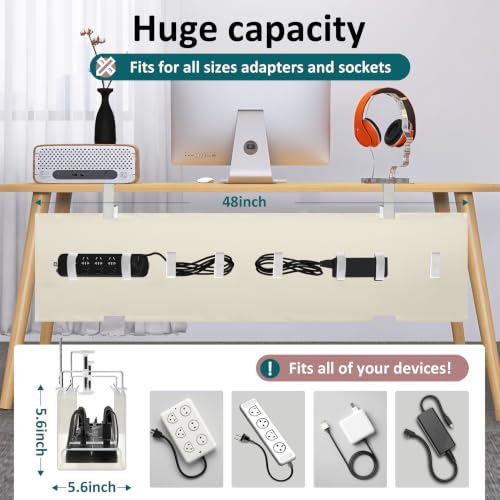 Extra Large 48" Under Desk Cable Management Tray for Standing Desk, No Drill Clamp On Wire Hider, Heavy Duty Anti-Sag Cord Organizer, Cable Tray for Studio & Dual Monitors (Beige, 48") - color: Beige, size: 48"×5.6"