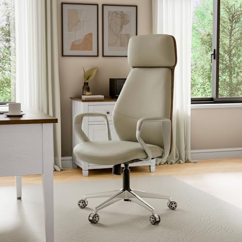 EUREKA ERGONOMIC Aric Executive Office Chair, High Back PU Leather Desk Chair with Lumbar Support, Professional Modern Home Office Chair with Large Headrest & 3-Position Recline(Pack of 10, Beige) - size: Pack of 10