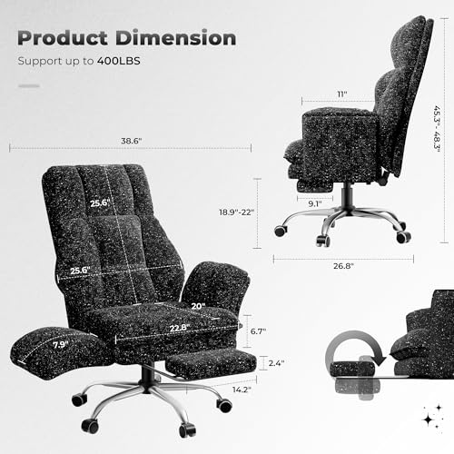 Big and Tall Office Chair, Flip Armrests for Pets & Cross Legged Sitting | Executive Ergonomic Computer Gaming Chair with Foot Rest, Wide Seat Reclining Desk Chair, Galaxy Black - color: Galaxy Black