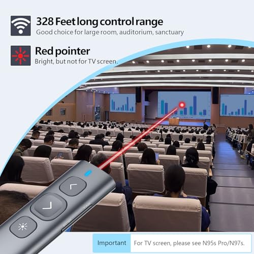 Norwii N95 Presentation Clicker with Red Laser Pointer for Presentations | PowerPoint Clicker for Presentation Remote, Long-Range Wireless Presenter Pointer, Rechargeable Slide Advancer for PC/Laptop - color: Red Light, size: BLE&USB-AC