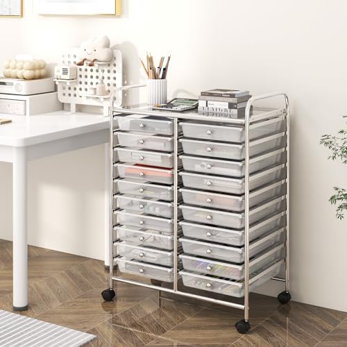 LDAILY Rolling Cart with Drawers, Classroom Storage for Teacher,Clear - color: Clear, size: 20 Drawer