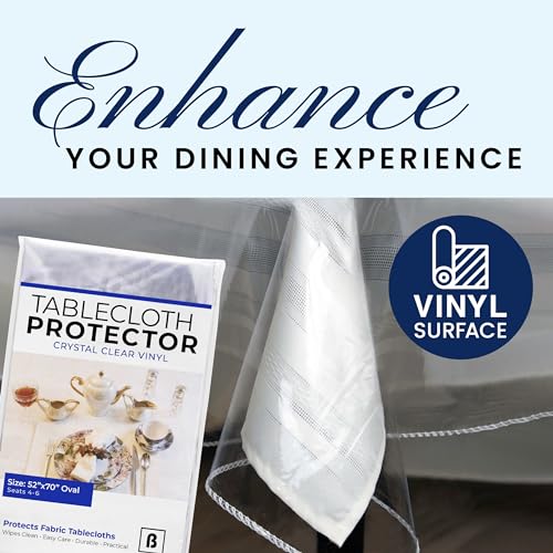 BRODER MFG. INC. Tablecloth Protector Crystal Clear Vinyl (52"x70" Oval) | Thick, Durable Clear Table/Tablecloth Protector | Perfect for Parties, Special Occasions, Gatherings, and Everyday Use - size: 70" x 52" (Oval)
