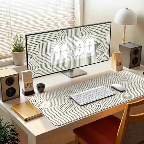iCasso White Desk Matt for Desktop, Cute Desk Pad Mat, White - color: Line-White