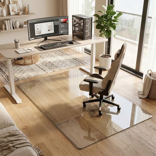 36"x55" Tempered Glass Chair Mat for Hardwood Floor & Carpet | 0.2" Thick Heavy-Duty Tempered Glass With 4 Non-Slip Pads, Smooth Rolling Surface Protects Floors From Scratches And Cracks - size: 36" x 55"