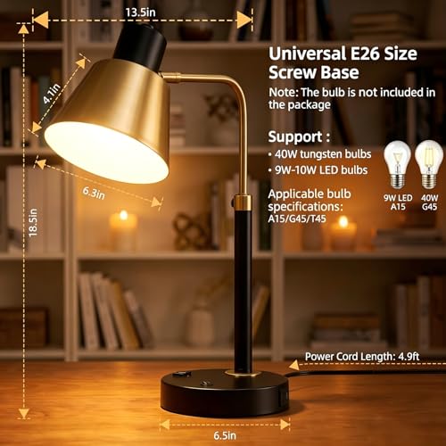 Adjustable Desk Lamp with Dual USB-C/A & AC Outlet 340° Swivel Lamp Head - style: Modern 1