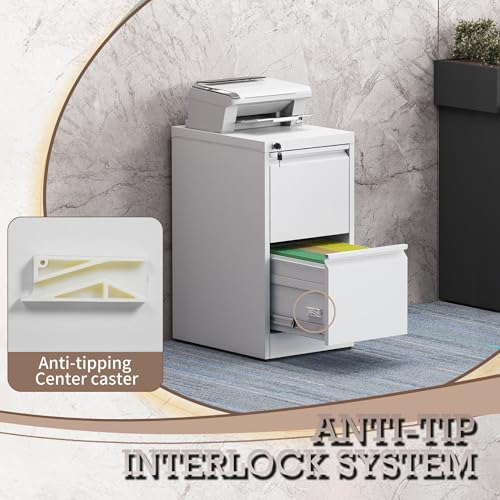 2 Drawer Vertical Filing Cabinet with Lock for Home Office, White - color: White, size: 2-Drawer