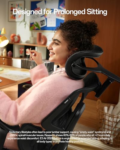 Hbada E3 Air 2026 Ergonomic Office Chair, 3-Zone Lumbar Support, Comfy Home Office Chair with Auto Recline, 4D Headrest & Armrests, 140° Tilt for Work & Relax, Black - color: Pure Black