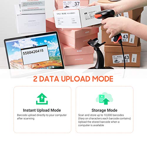 Tera Barcode Scanner Wireless with Stand: 1D 2D QR 3-in-1 Connection HW0001 | 640*480 CMOS Rolling, 2.4G BT USB, 2200mAh, Read Screen Paper Codes, PDF417, Prefix Suffix, Warehouse Retail Library School - color: 2D with stand orange