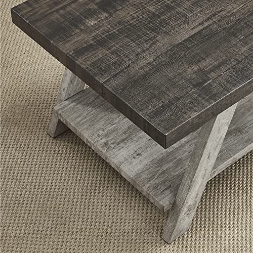 Roundhill Furniture Athens Contemporary Wood Shelf End Table, Weathered Walnut and Gray - color: Weathered Walnut and Gray