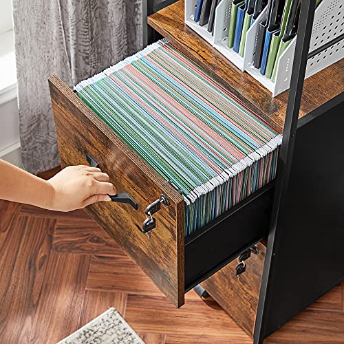 VASAGLE 2-Drawer File Cabinet with Lock, Open Shelf, Printer Stand | For A4 and Letter Sized Files, Adjustable Feet, Industrial, Rustic Brown and Black, BARNET Collection UOFC045B01V1