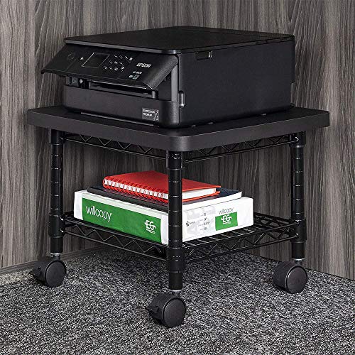 Safco Onyx Rolling Cart Printer Stand, Under-Desk Mobile Utility Table for Home Office with Steel Shelf, Black - color: Black Powder Coat