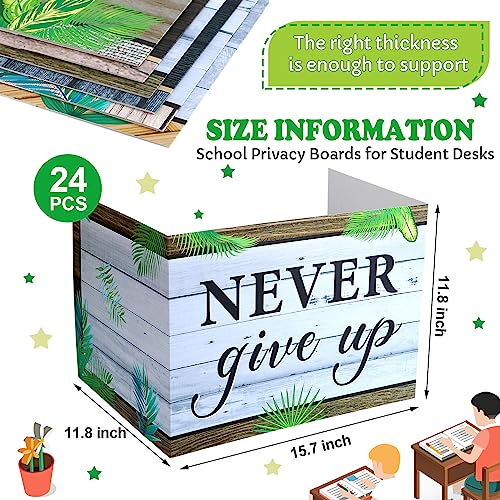 Honoson 24 Pcs Inspirational Privacy Folders for Students | Cardboard Desk Shields with Motivational Words, 6 Designs for Classroom Study, Tri-fold Exam Dividers, Bulk Test Boards - style: Leaves