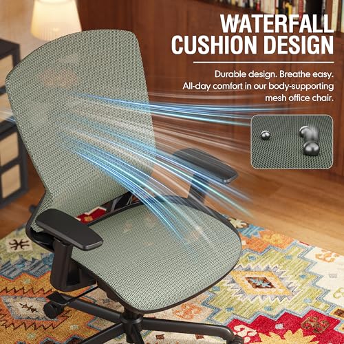 ELABEST Ergonomic Mesh Office Chair,Comfy Computer Desk Chair- BIFMA 5.1 Certified Commercial Swivel Task Chair for Home Office-Adjustable Lumbar Support & Armrests,Tilt Function,Wide Seat(Dusty Sage) - color: Dusty Sage
