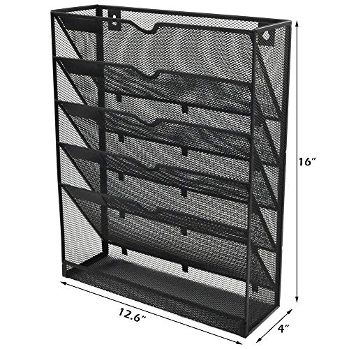 EASEPRES Desk File Organizer Mesh 6-Tier, Hanging Wall Mount Document Organization Stand, Desktop Vertical Mail Paper Folder Holder Rack with Bottom Tray for Office Home Cubicle, Sides Closed, Black - color: Black, size: 6 Tier Upgrade