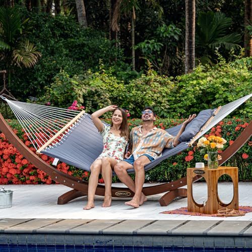 Lazy Daze Double Quilted Hammock with Pillow for Outside, Fit 13-15Ft Stand - color: Dark Gray
