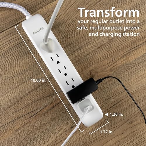 Philips 6 Ft Surge Protector Power Strip, Braided Extension Cord, Flat Plug - size: 6 Ft