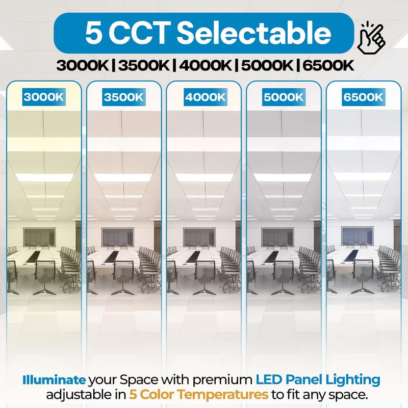 4 Pack 2x4 LED Flat Panel Light for Drop Ceiling, 9360lm Selectable 30W/40W/50W/60W/72W, Color Temperature 3000K/3500K/4000K/5000K/6500K, 0-10V Dimmable, 120-277V, ETL - size: 2X4 FT LED 4 Pack