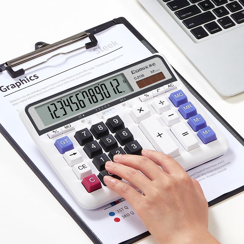 Comix Desktop Calculator, 12 Digits Large Button Desk Calculator, White