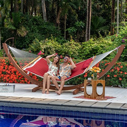 Lazy Daze Double Quilted Hammock with Pillow for Outside, Fit 13-15Ft Stand - color: Burgundy