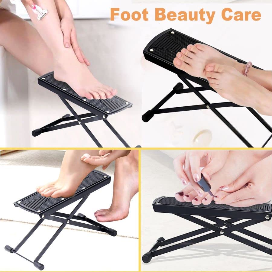 ZtohPyo Foldable Foot Rest, 6-Height Adjustable Spa Foot Stand, Non-Slip Sturdy Foot Care Stand for Easy Home Pedicures, Beauty Pedicure Stool Tool - color: Black