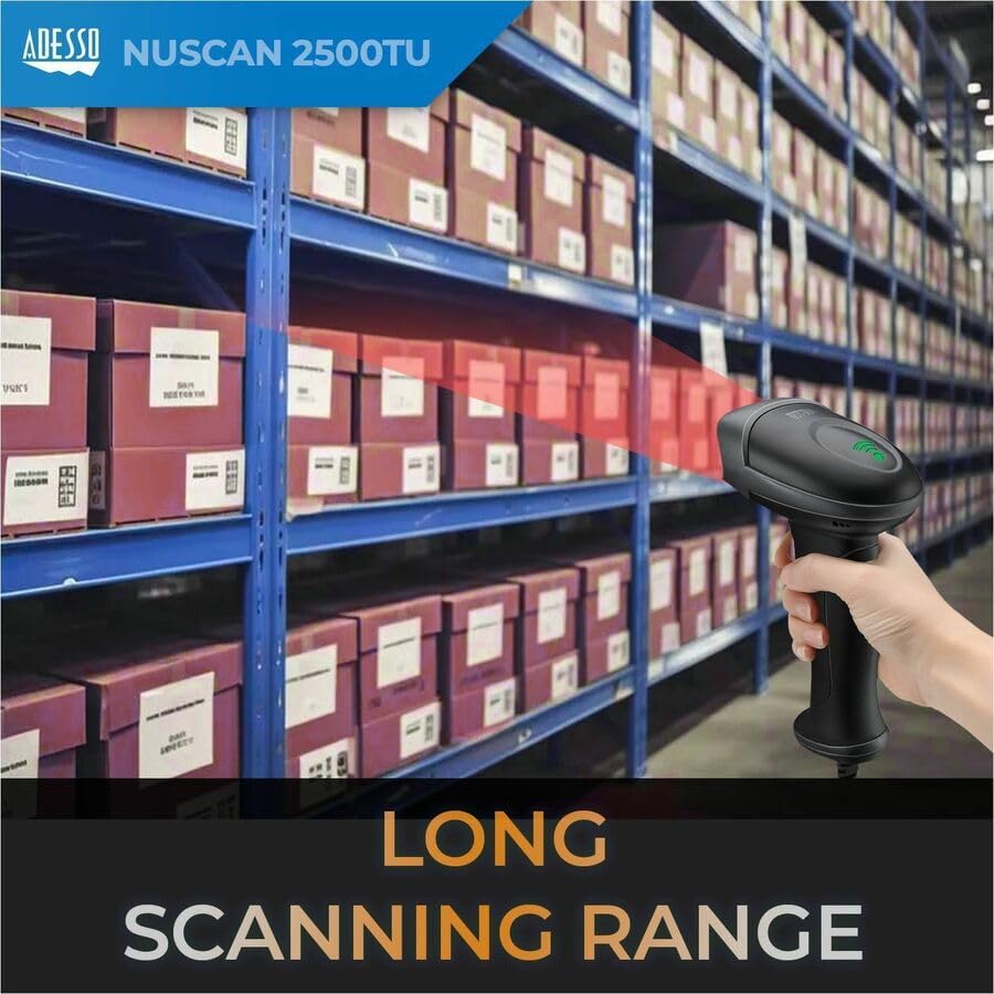 Adesso NuScan 1600U 1D Handheld CCD Barcode Scanner USB