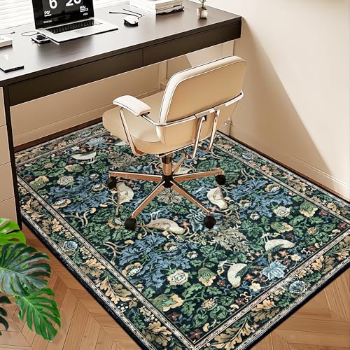 Office Chair Mat for Hardwood/Tile Floor, 36"x48"Desk Chair Mat for Rolling, Non Slip Under TPR Backing Low-Pile Rug(Boho Flowers Birds) - color: Boho Flowers Birds