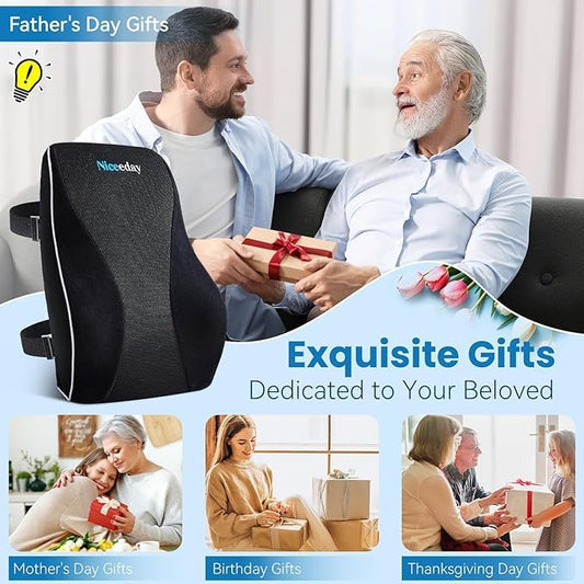 Lumbar Support Pillow for Office Chair Car, Gaming Chair Lower Back Pain Relief Memory Foam Cushion with Greeting Card,3D Mesh Cover Ergonomic Back Rest, Birthday Gift for Dad,Stocking Stuffers - size: Full Back Gift Box-17'*16'*5'