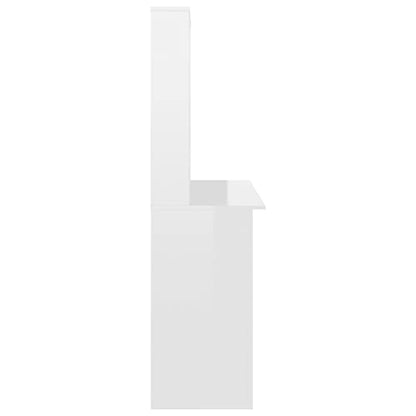 Desk with Shelves, High Gloss White, 43.3 x 17.7 x 61.8 Inches, Engineered Wood, Vertical Design for Small Spaces, Organize Folders, Documents, and PC Equipment - color: High Gloss White