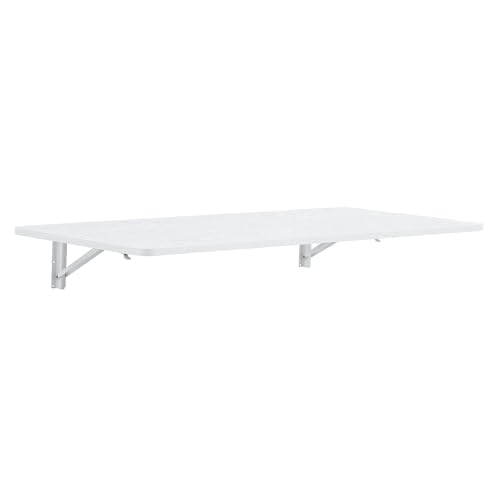 Laundry Room Folding Table Wall Mounted White MDF Fold Down Desk for Small Spaces Garage Shed Home Office Kitchen Bar Durable 100 lb Capacity Space Saving