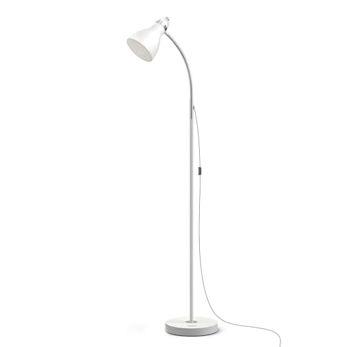LEPOWER Floor Lamp, Metal Standing Lamp with Adjustable Gooseneck for Dorm - color: White