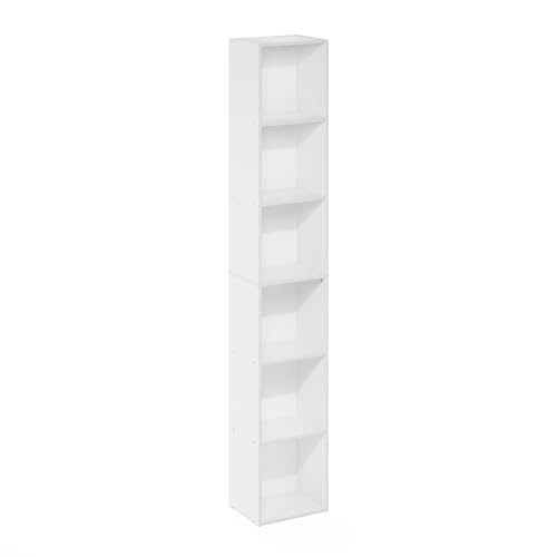 Furinno LUDER Book Shelf, 6-Tier Tall Modern Bookshelf, Bookcase with Open Shelves, 9.3 x 12 x 71, for Living Room, Bedroom, Home Office, White - color: White, size: 6-Tier, 12.1-Inch Width