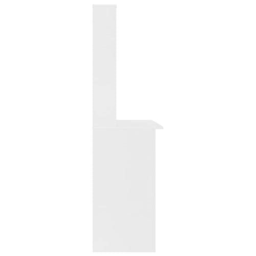 Desk with Shelves White 43.3x17.7x61.8 Inches Engineered Wood Small Space Desk for Office and Dorm - color: White