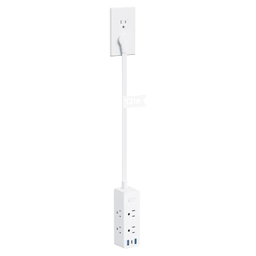 Olcorife Flat Plug Power Strip with 1 FT Extension Cord, 6 Outlets 3 USB Ports(1 USB C), 3 Sided Outlet Extender for Home Office Travel Dorm Room Essentials, White - size: 1 FT, style: 6AC