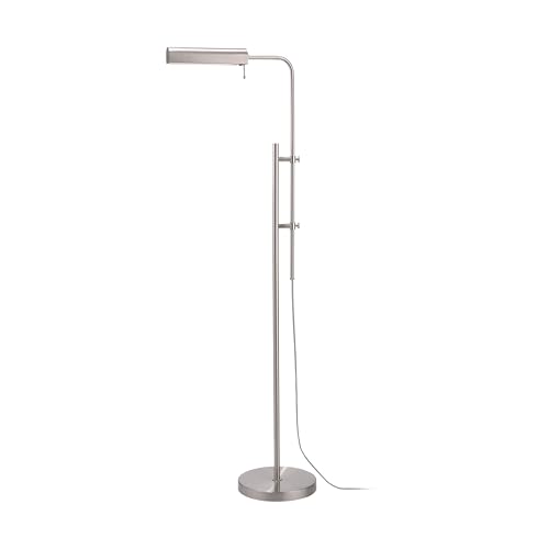 O'Bright Cedric Adjustable Pharmacy Floor Lamp - Industrial Design for Reading, Crafting, Work - 10W LED, Height 45-61 inches - Ideal for Living Room, Bedside, Office - Brushed Nickel - color: Brushed Nickel