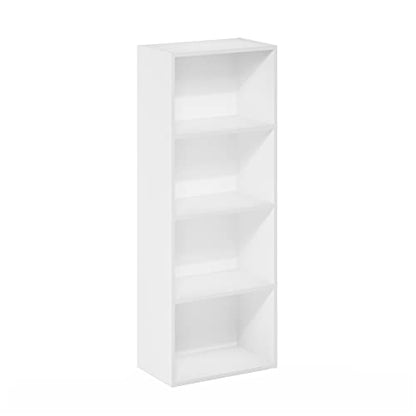 Furinno LUDER 4-Tier Book Shelf, Open Shelves Bookshelf, White | 9 x 15.6 x 41.7, Closed Back, Modern Bookcase, for Living Room, Bedroom, Home Office - color: White, size: 4-Tier, 9.3 x 15.6 x 41.7