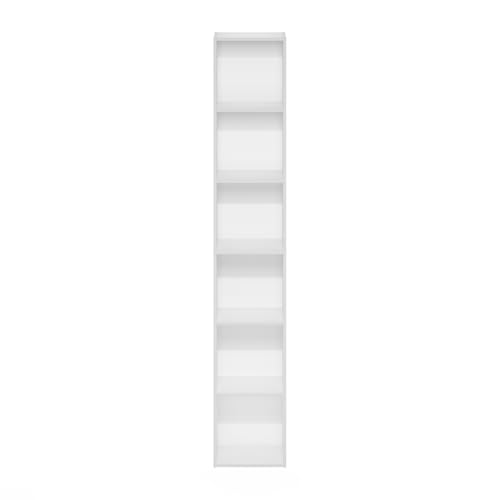 Furinno LUDER Book Shelf, 6-Tier Tall Modern Bookshelf, Bookcase with Open Shelves, 9.3 x 12 x 71, for Living Room, Bedroom, Home Office, White - color: White, size: 6-Tier, 12.1-Inch Width