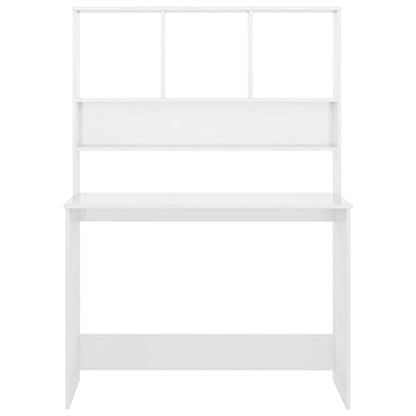 Desk with Shelves, High Gloss White, 43.3 x 17.7 x 61.8 Inches, Engineered Wood, Vertical Design for Small Spaces, Organize Folders, Documents, and PC Equipment - color: High Gloss White