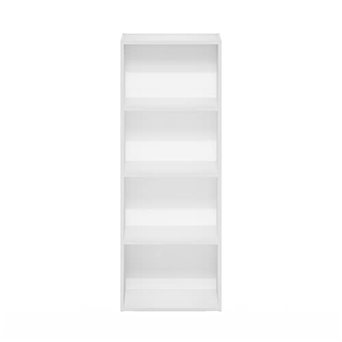 Furinno LUDER 4-Tier Book Shelf, Open Shelves Bookshelf, White | 9 x 15.6 x 41.7, Closed Back, Modern Bookcase, for Living Room, Bedroom, Home Office - color: White, size: 4-Tier, 9.3 x 15.6 x 41.7