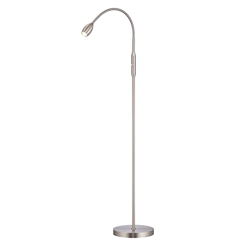 O’Bright Ray – Adjustable LED Beam Floor Lamp, Dimmable and Zoomable Spotlight, Flexible Gooseneck, Reading/Crafting Standing Lamp, Work Table Light, Brushed Nickel - color: Brushed Nickel