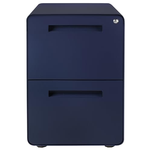 Laura Davidson Furniture Stockpile 2 Drawer Mobile File Cabinet with Lock - Under Desk Metal Filing Cabinet, Legal/Letter File Folders, Wheels and Stationary Feet, Pre-Assembled, Navy Blue - color: Navy Blue