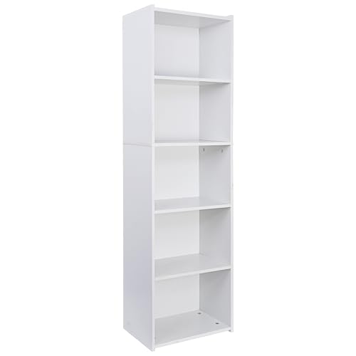 Display Storage Bookcase 5-Tier, Industrial Freestanding Bookshelf for Modern Home Office, Living Room, 52 Inch Open Shelf Rack for Books, Records, Photo Frames and Plants (White)