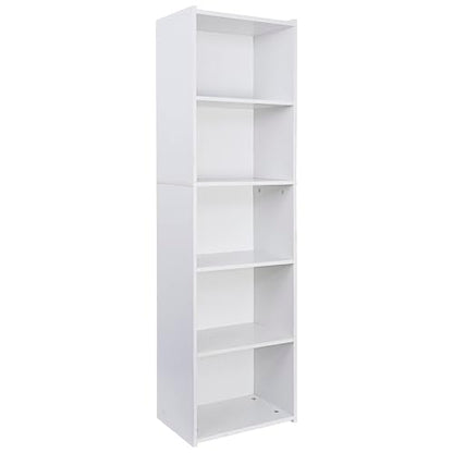 Display Storage Bookcase 5-Tier, Industrial Freestanding Bookshelf for Modern Home Office, Living Room, 52 Inch Open Shelf Rack for Books, Records, Photo Frames and Plants (White)