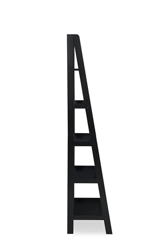 Linon Archdale Wood Open Back 72" Ladder Bookshelf with 5 Shelves in Black