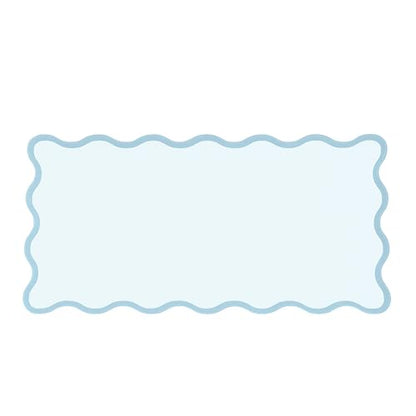 Scalloped Desk Mat, 31.5" x 15.7", PU Leather, Waterproof Anti-Slip, Cute Aesthetic Desk Pad for Office/Home/Game/Vanity (Blue, 31.5" x 15.7") - color: Blue
