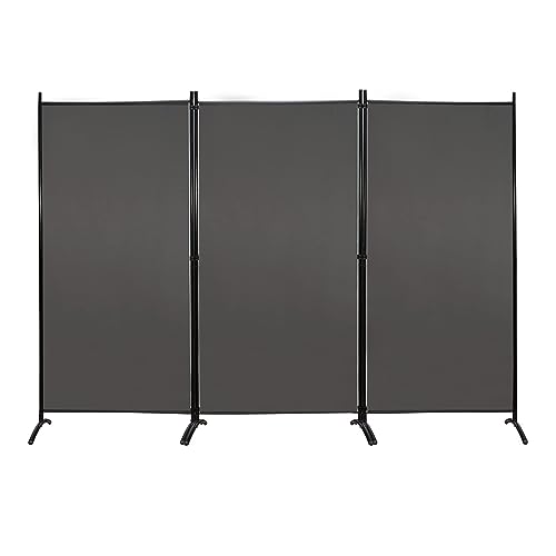MAYOLIAH 3 Panels Room Divider Partition 6ft Tall Folding Privacy Screen - color: Grey, size: 34"-3 Panel-Arc Base