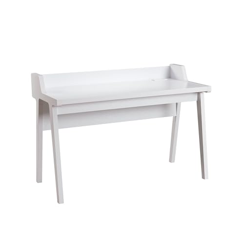 Penau Modern White Writing Desk with Grounded Outlet and 2 USB-A Ports, Finished Back, Modesty Panel and Wooden Leg Frame, 50 x 23.25 x 34.75 Inchs