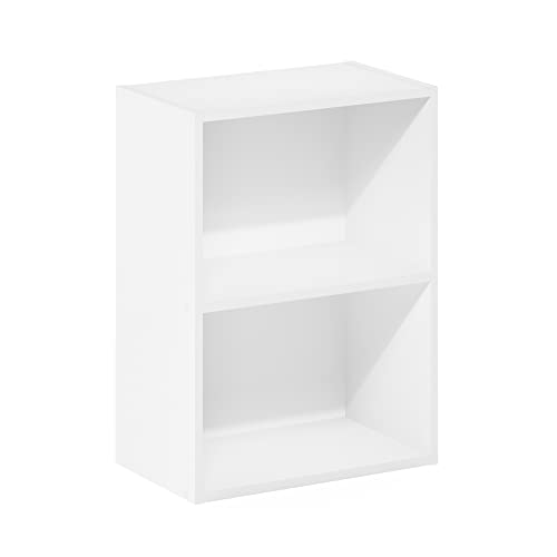 Furinno LUDER 2-Tier Book Shelf, Open Shelves Bookshelf, White | 9 x 16 x 21, Closed Back, Modern Bookcase, for Living Room, Bedroom, Home Office - color: White, size: 2-Tier, 9 x 16 x 21