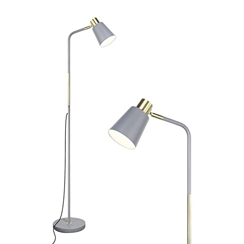 LALISU Floor Lamp Industrial Floor Lamps Reading Farmhouse Standing Lamp | Rustic Floor Lamp Adjustable Metal Heads Indoor Task Lighting for Living Room Bedroom Office Home Décor (Grey) - color: Gray